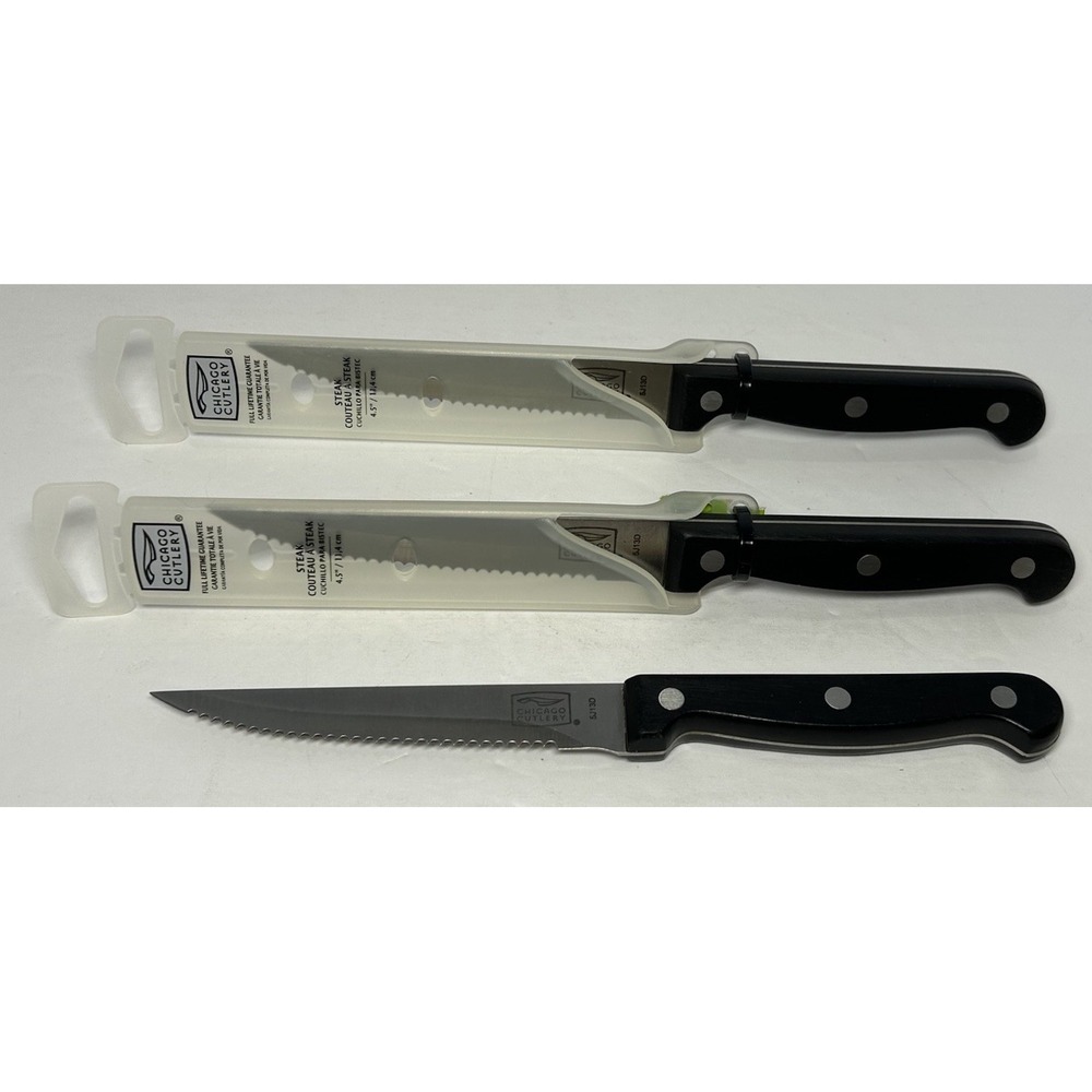 Chicago‎ Cutlery Steak Knives 4.5" Serrated Blades Rivited Black Handles 5J13D